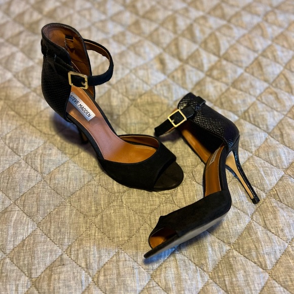 Steve Madden Black Suede Leather Step Out Heels - 8 - Picture 9 of 10